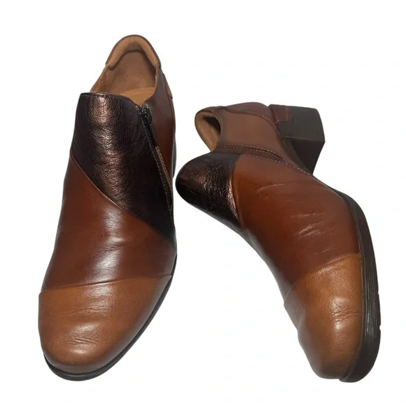 Pikolinos Leather Booties Brown & Bronze Metallic Zip Comfort Heels - Picture 9 of 10
